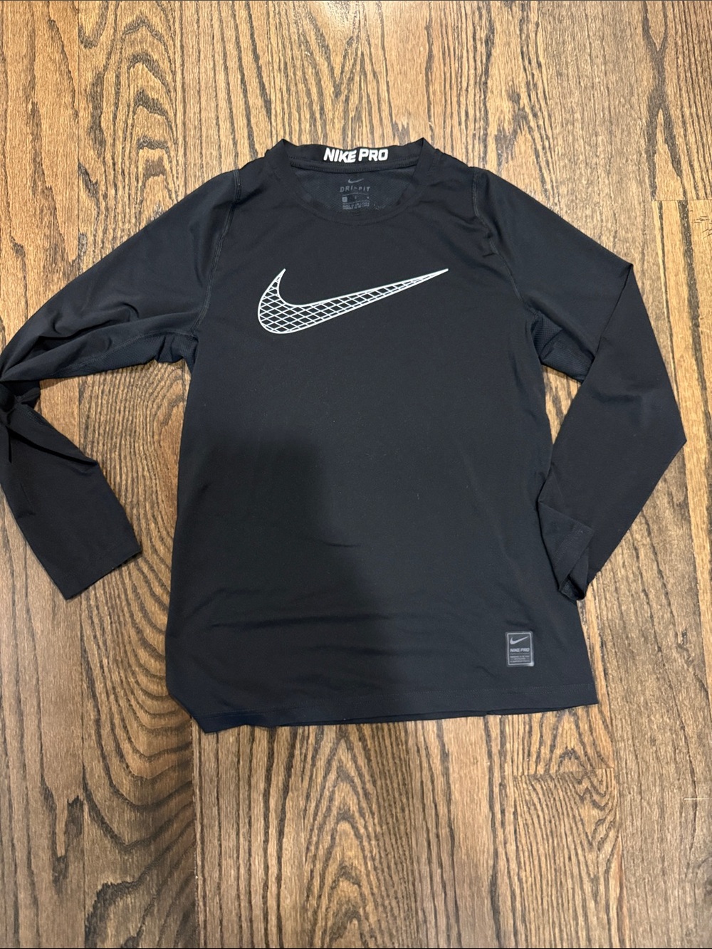 Nike Black Long Sleeve Training Top with Patterned Swoosh
